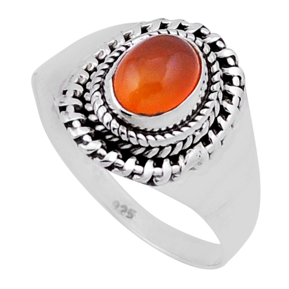 925 silver 1.97cts solitaire natural cornelian (carnelian) ring size 9 n40246