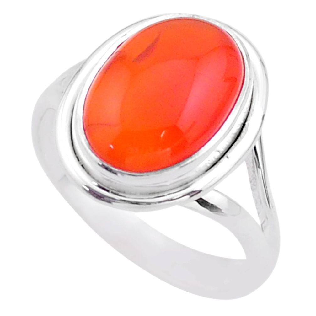 925 silver 6.78cts solitaire natural cornelian (carnelian) ring size 8.5 t45944