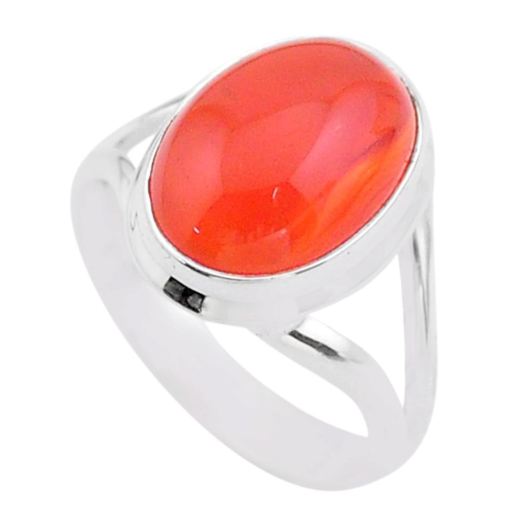 925 silver 6.04cts solitaire natural cornelian (carnelian) ring size 7.5 t45954