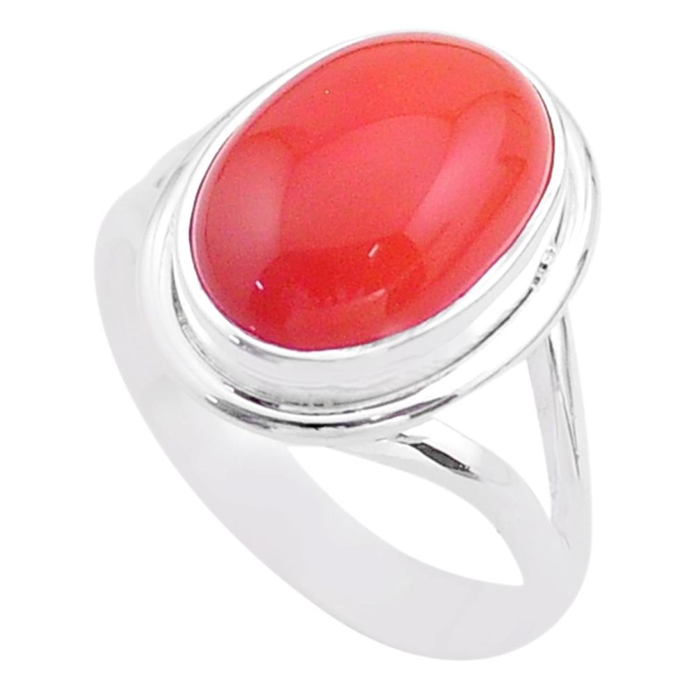925 silver 6.58cts solitaire natural cornelian (carnelian) ring size 8.5 t45971