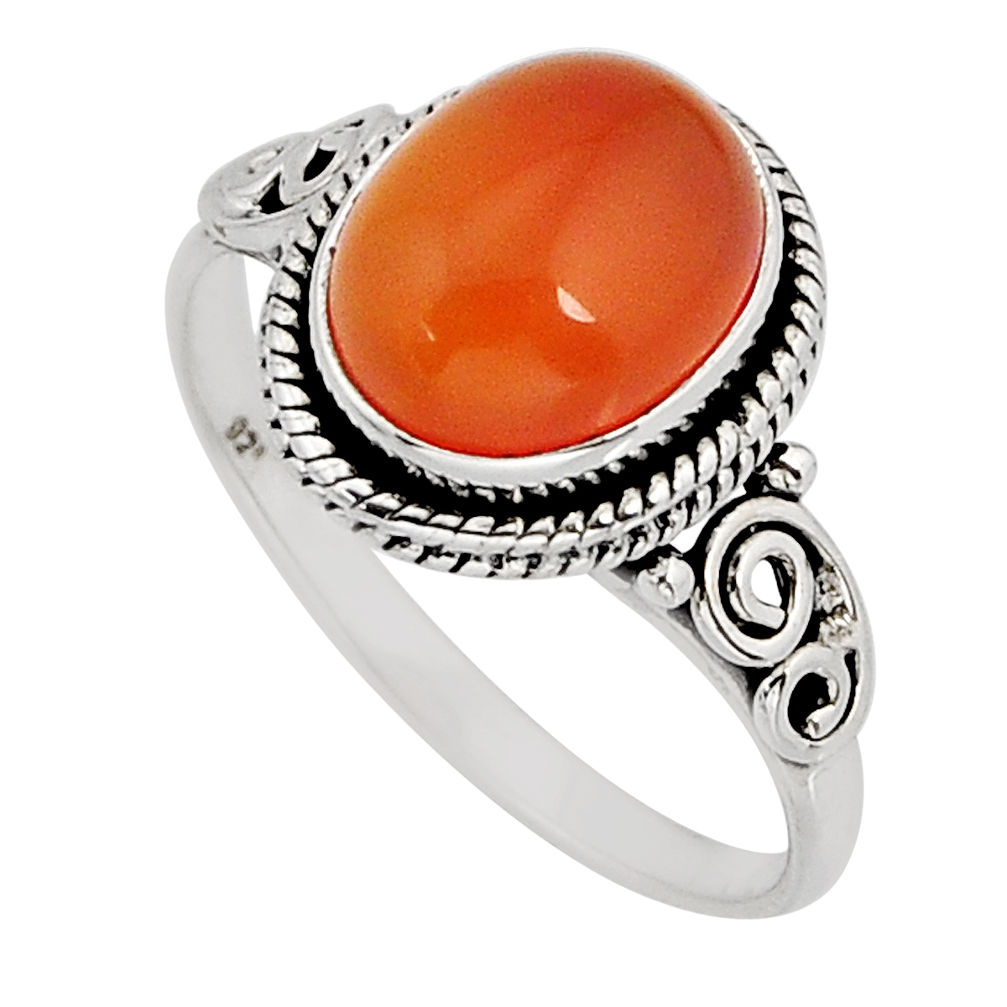 925 silver 4.18cts solitaire natural cornelian (carnelian) ring size 7.5 y76120