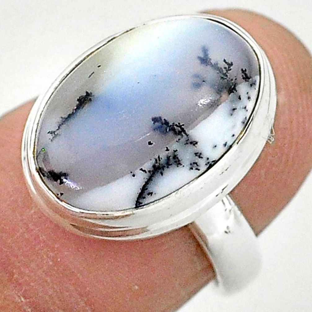 925 silver 6.83cts solitaire natural dendrite opal (merlinite) ring size 6 t3504