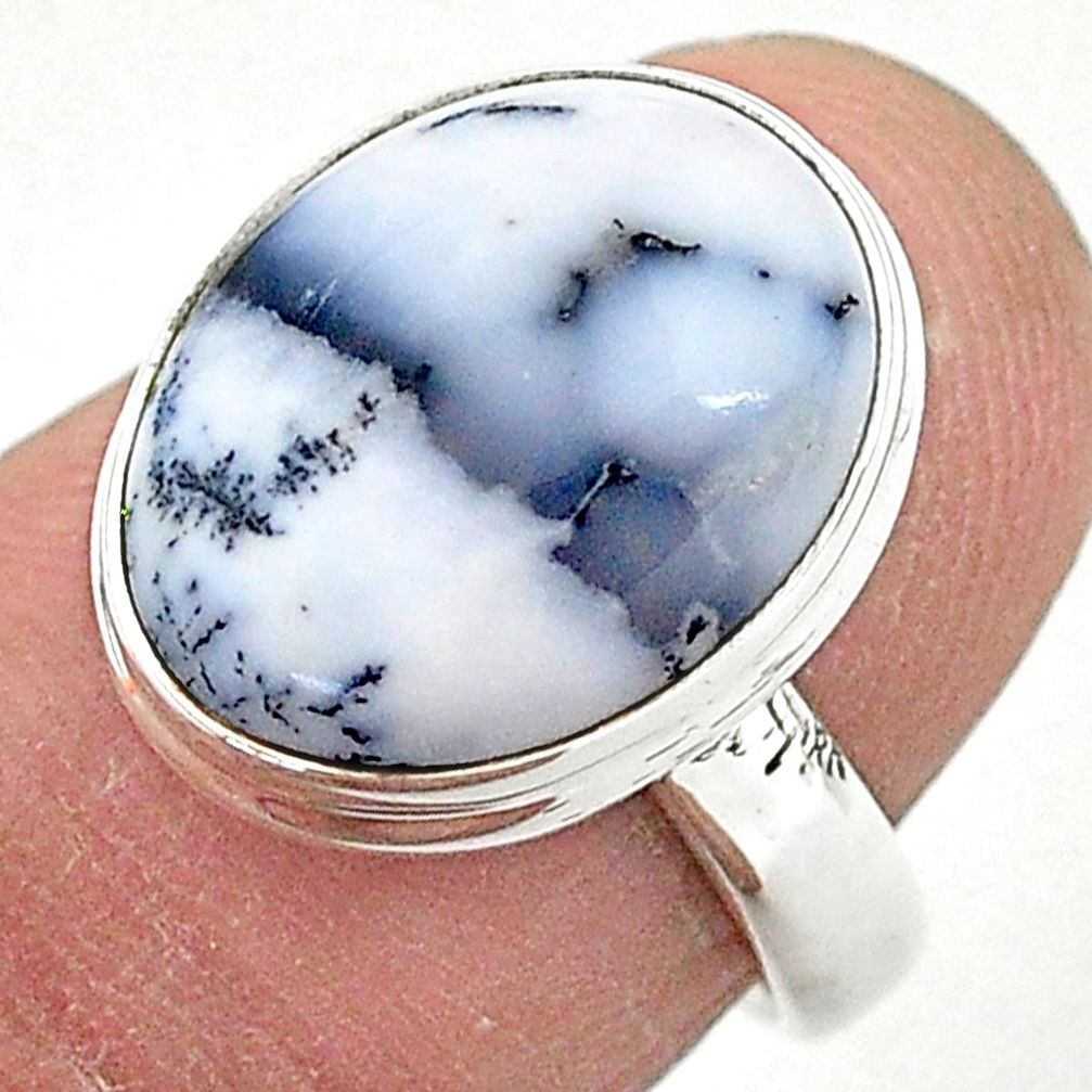 925 silver 8.49cts solitaire natural dendrite opal (merlinite) ring size 6 t3512