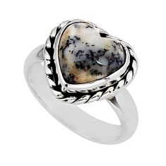 925 silver 5.11cts solitaire natural dendrite opal heart ring size 6 y75436