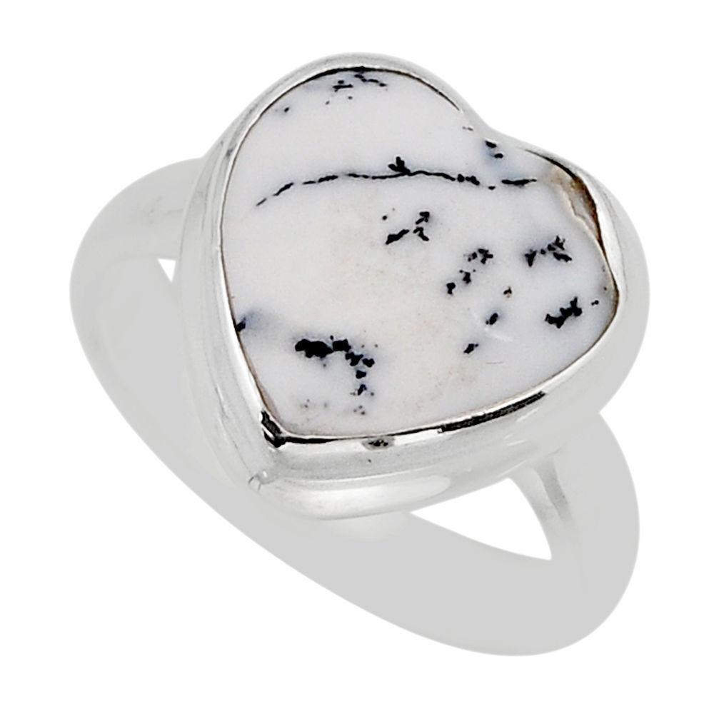 5.94cts 925 silver solitaire natural dendrite opal heart ring size 6 y75820