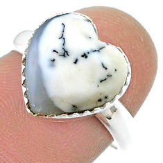 925 silver 5.73cts solitaire natural dendrite opal heart ring size 7.5 u45992