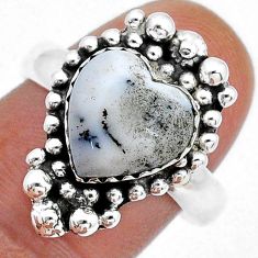 925 silver 4.51cts solitaire natural dendrite opal heart ring size 8.5 u82006