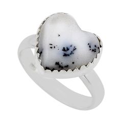 925 silver 5.45cts solitaire natural dendrite opal heart ring size 6.5 y88595