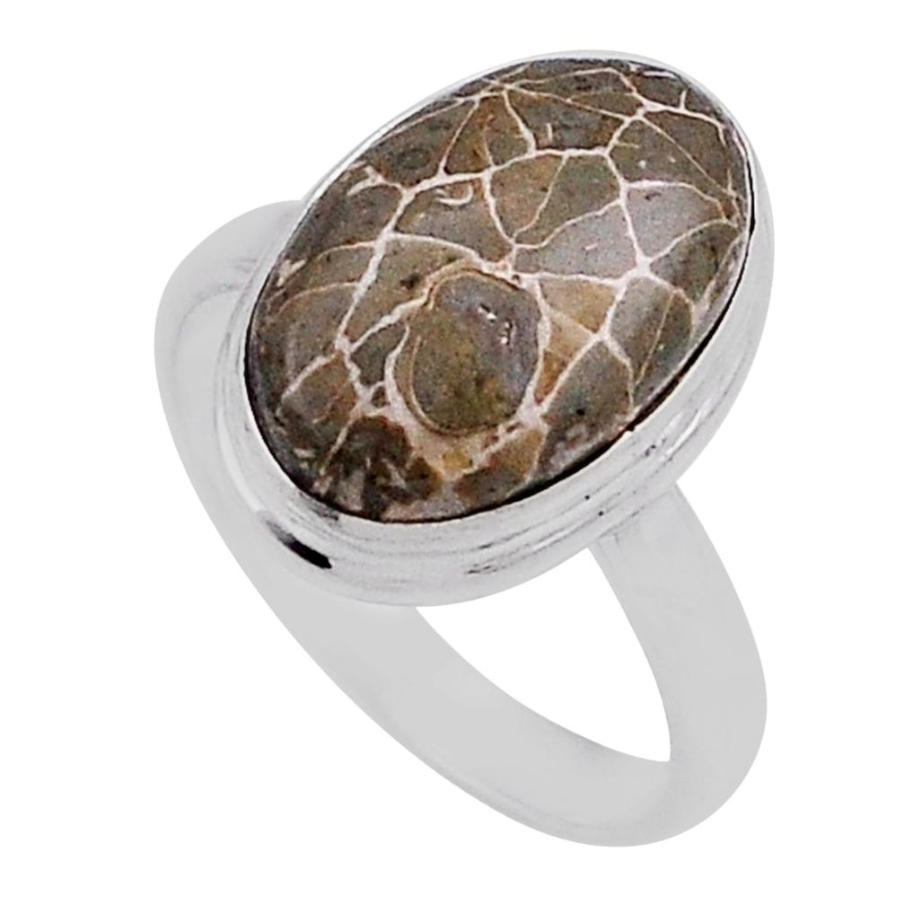 925 silver 6.42cts solitaire natural dinosaur bone fossilized ring size 7 n40135