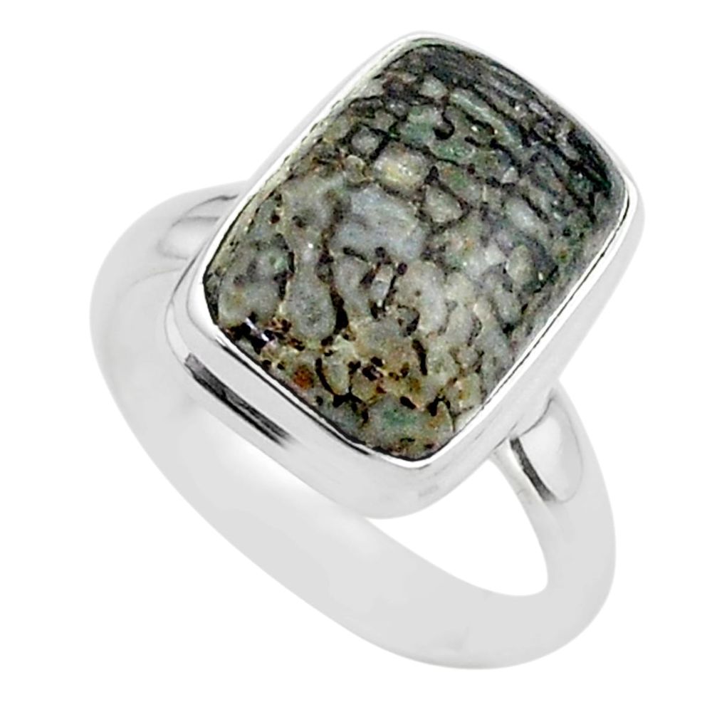 925 silver 6.54cts solitaire natural dinosaur bone fossilized ring size 7 t39087