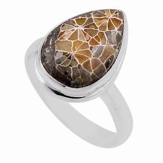 925 silver 6.27cts solitaire natural dinosaur bone fossilized ring size 8 n40133