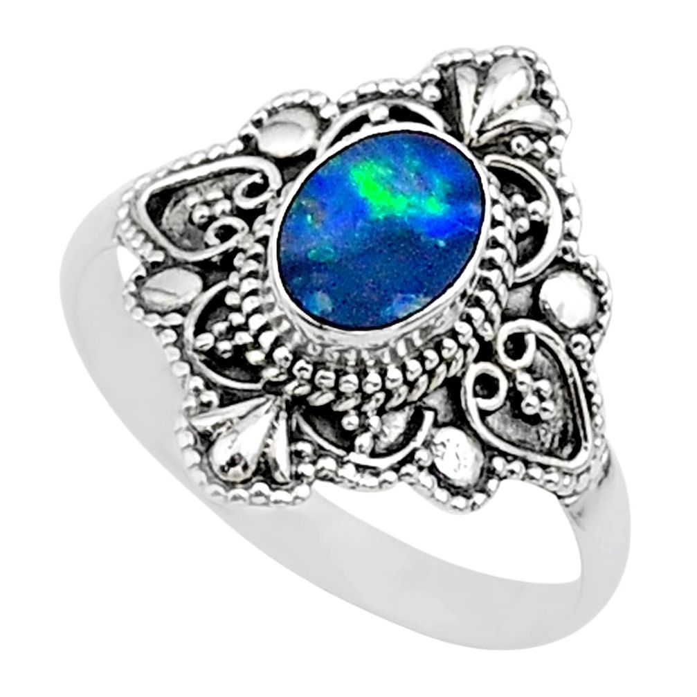 925 silver 0.91cts solitaire natural doublet opal australian ring size 10 t27157