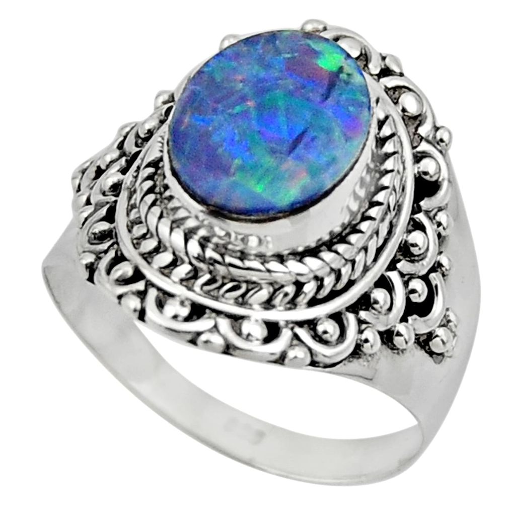 925 silver 3.67cts solitaire natural doublet opal australian ring size 7 r49544