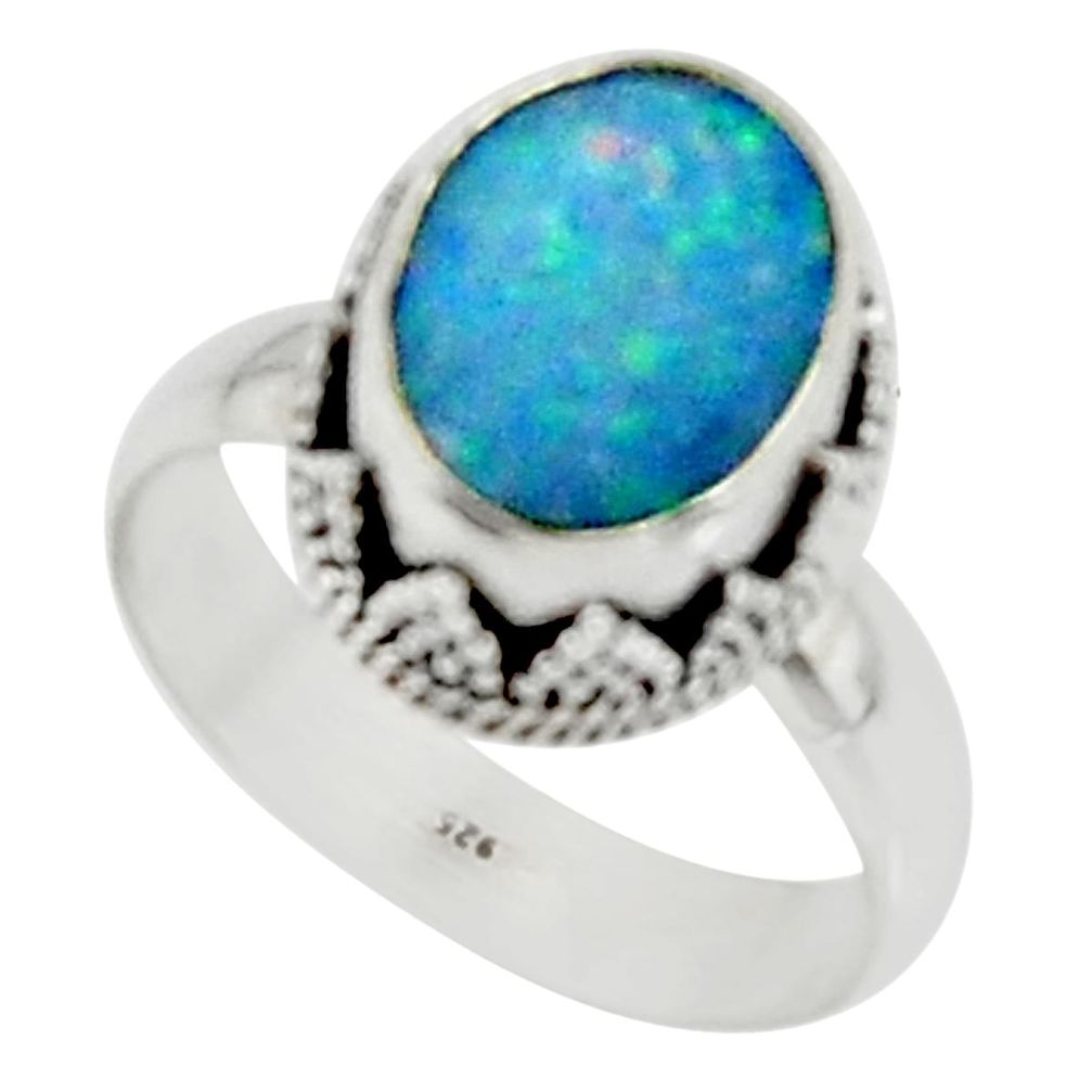 925 silver 3.86cts solitaire natural doublet opal australian ring size 7 r50827