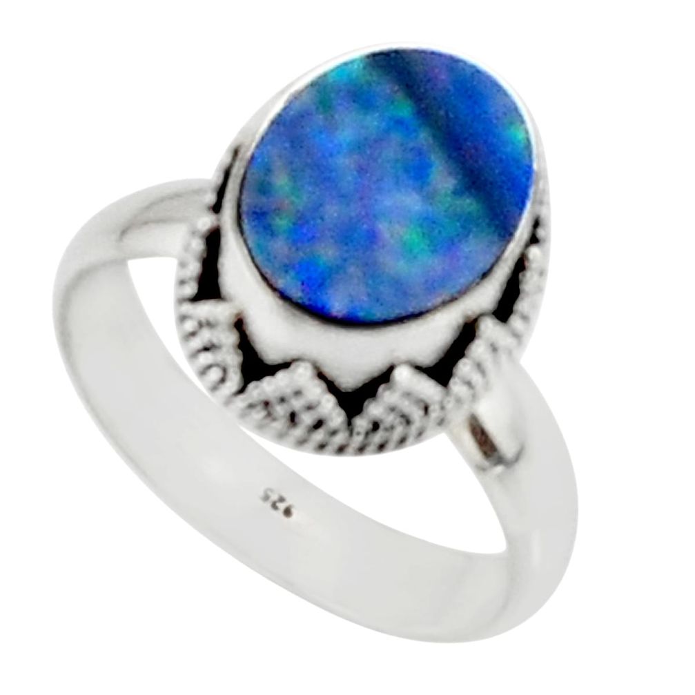 925 silver 4.02cts solitaire natural doublet opal australian ring size 8 r50834