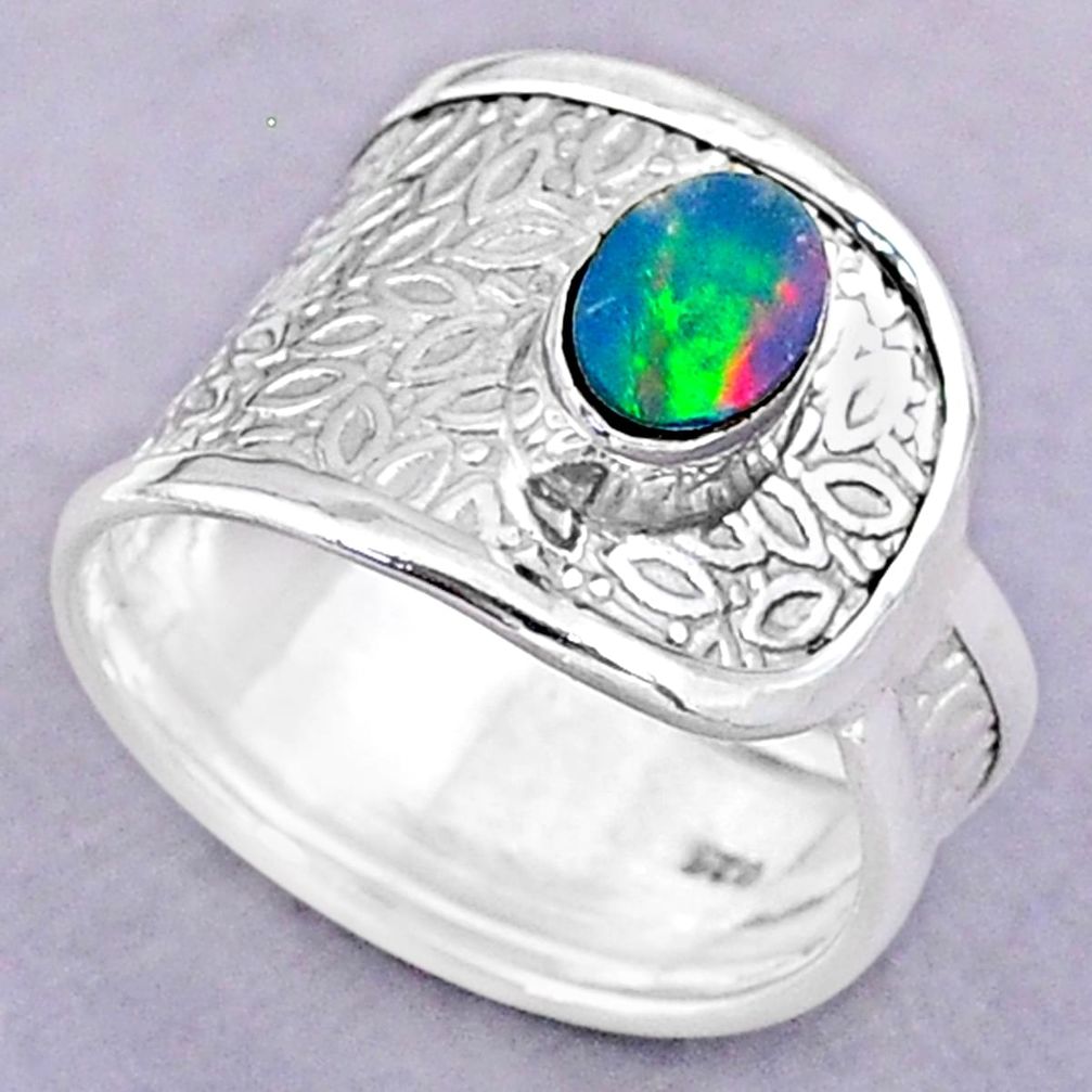 925 silver 1.12cts solitaire natural doublet opal australian ring size 8 t32483