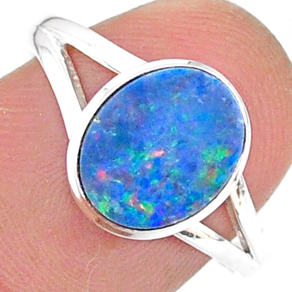 925 silver 2.42cts solitaire natural doublet opal australian ring size 8 t34620