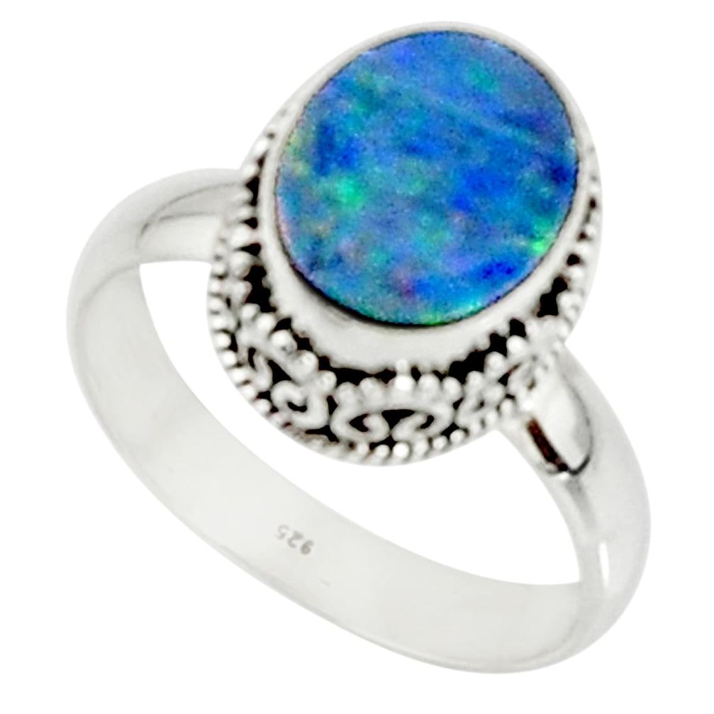 925 silver 3.90cts solitaire natural doublet opal australian ring size 9 r50838