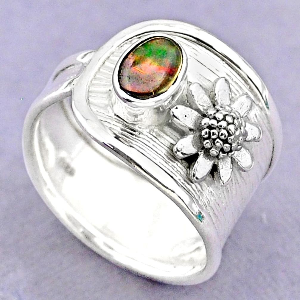 925 silver 1.53cts solitaire natural ethiopian opal flower ring size 8.5 t32356