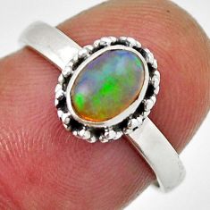 925 silver 1.46cts solitaire natural ethiopian opal oval ring size 6.5 n34907