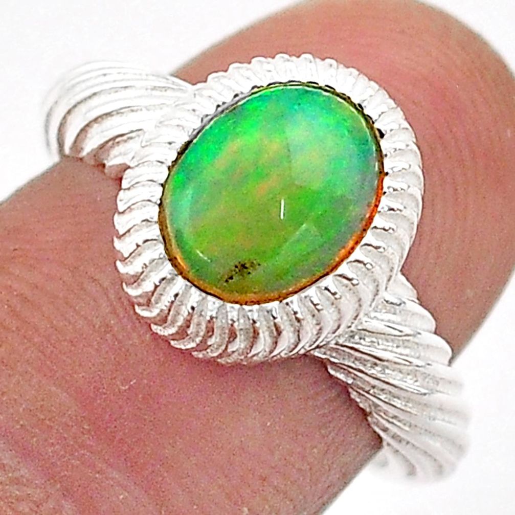 925 silver 3.28cts solitaire natural ethiopian opal oval ring size 6 t67399