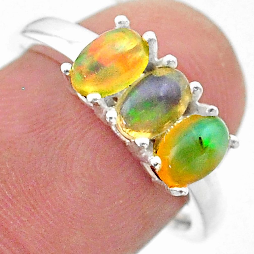 925 silver 2.46cts solitaire natural ethiopian opal oval ring size 7 t23824