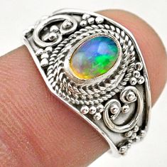 925 silver 1.47cts solitaire natural ethiopian opal oval ring size 7 t75813