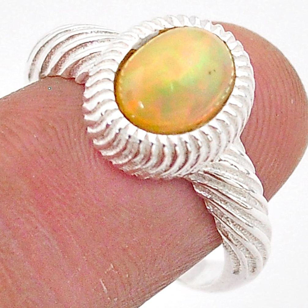 925 silver 3.25cts solitaire natural ethiopian opal oval ring size 8 t67411