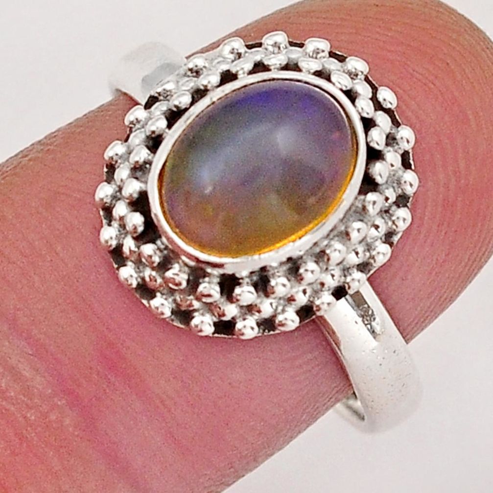 925 silver 3.07cts solitaire natural ethiopian opal oval ring size 8 y18704