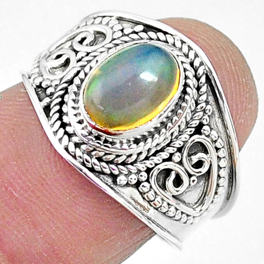 925 silver 2.17cts solitaire natural ethiopian opal oval ring size 7.5 t10273