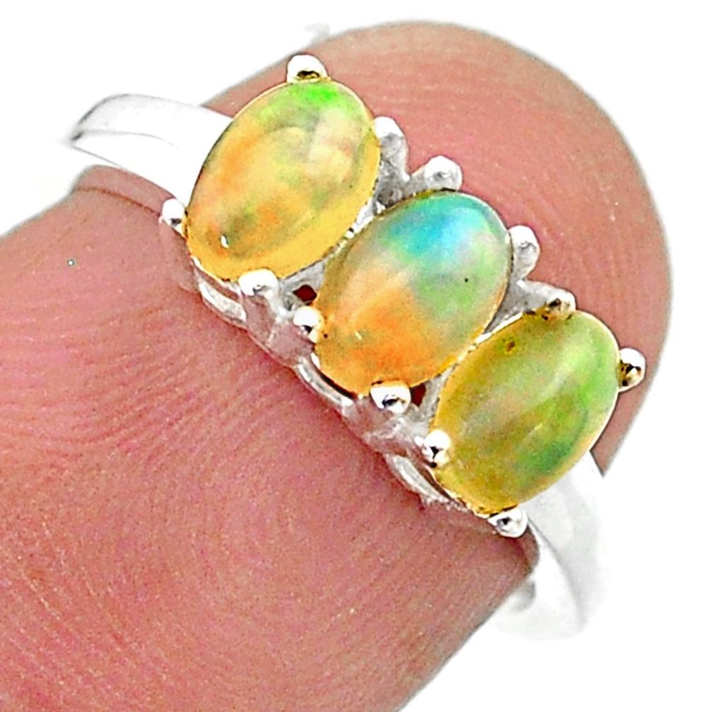 925 silver 2.27cts solitaire natural ethiopian opal oval ring size 5.5 t23840