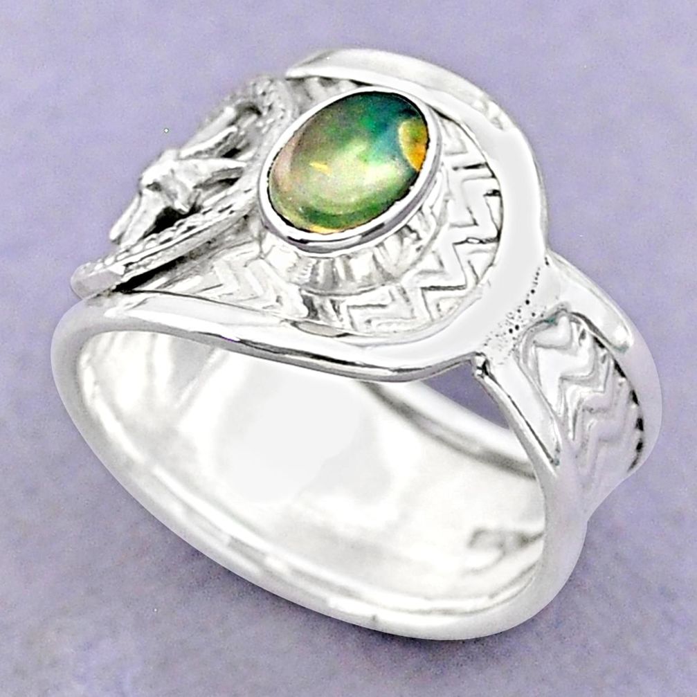 925 silver 1.40cts solitaire natural ethiopian opal oval ring size 7.5 t32344