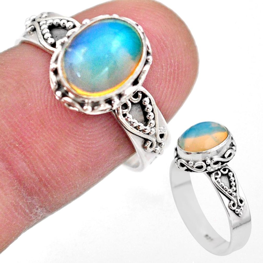 925 silver 3.07cts solitaire natural ethiopian opal oval ring size 7.5 t44509
