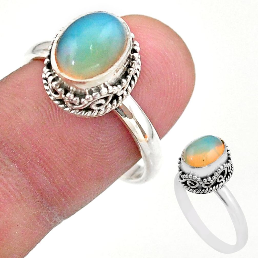925 silver 3.21cts solitaire natural ethiopian opal oval ring size 8.5 t44534