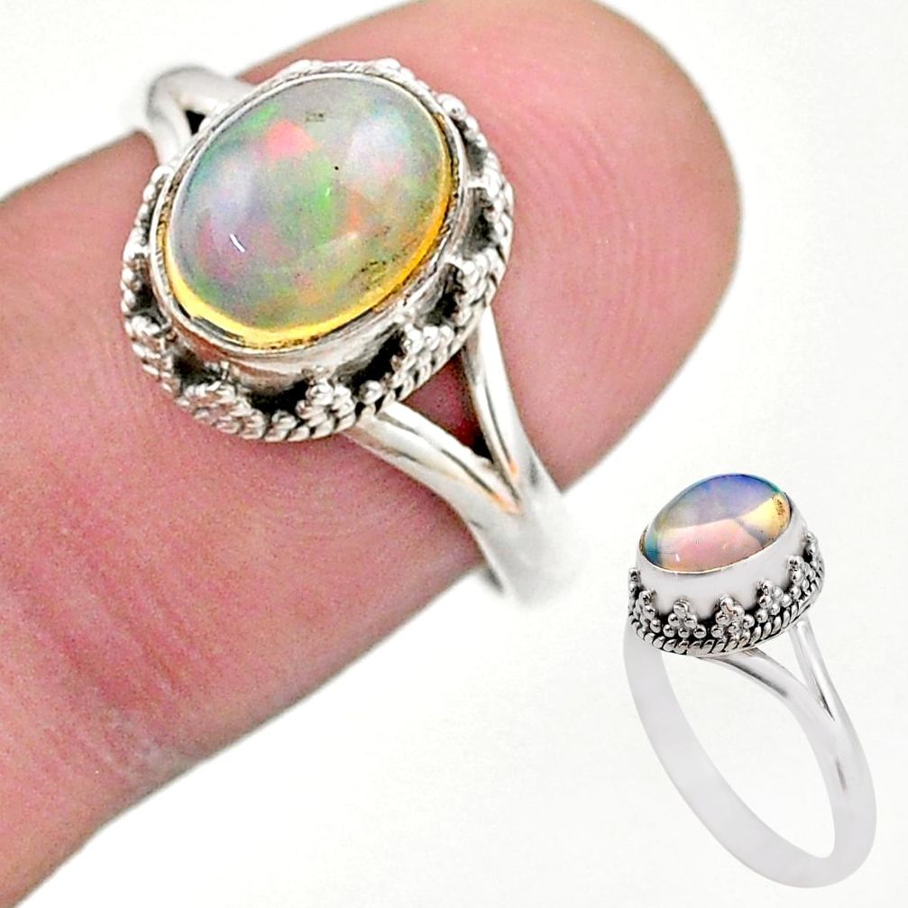 925 silver 3.10cts solitaire natural ethiopian opal oval ring size 7.5 t44538