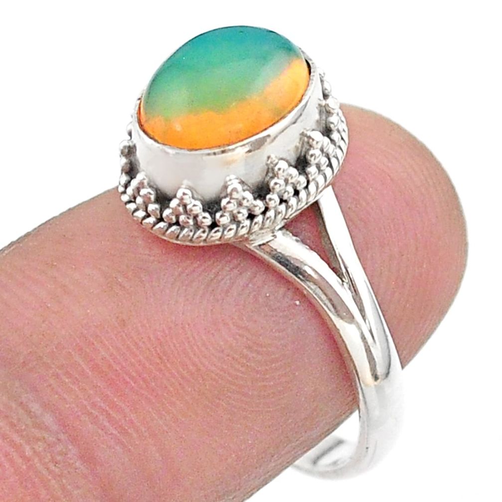 925 silver 3.10cts solitaire natural ethiopian opal oval ring size 7.5 t44732