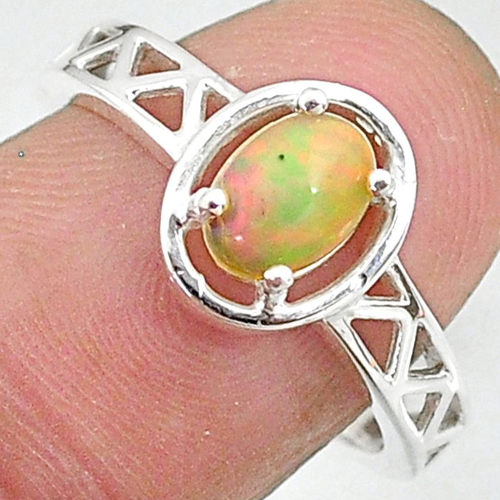 925 silver 1.51cts solitaire natural ethiopian opal oval ring size 7.5 t8896