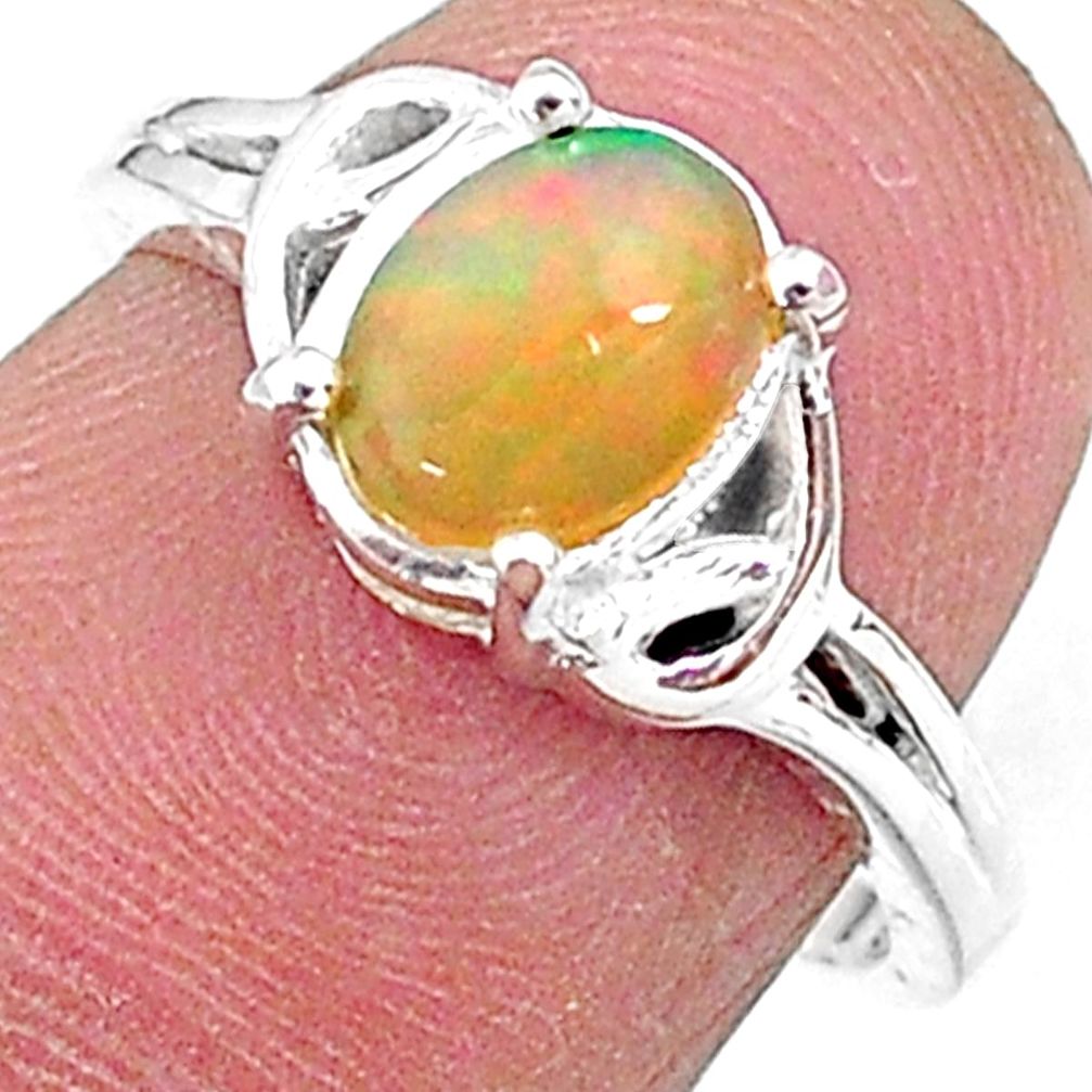 925 silver 2.26cts solitaire natural ethiopian opal oval ring size 6.5 t9092
