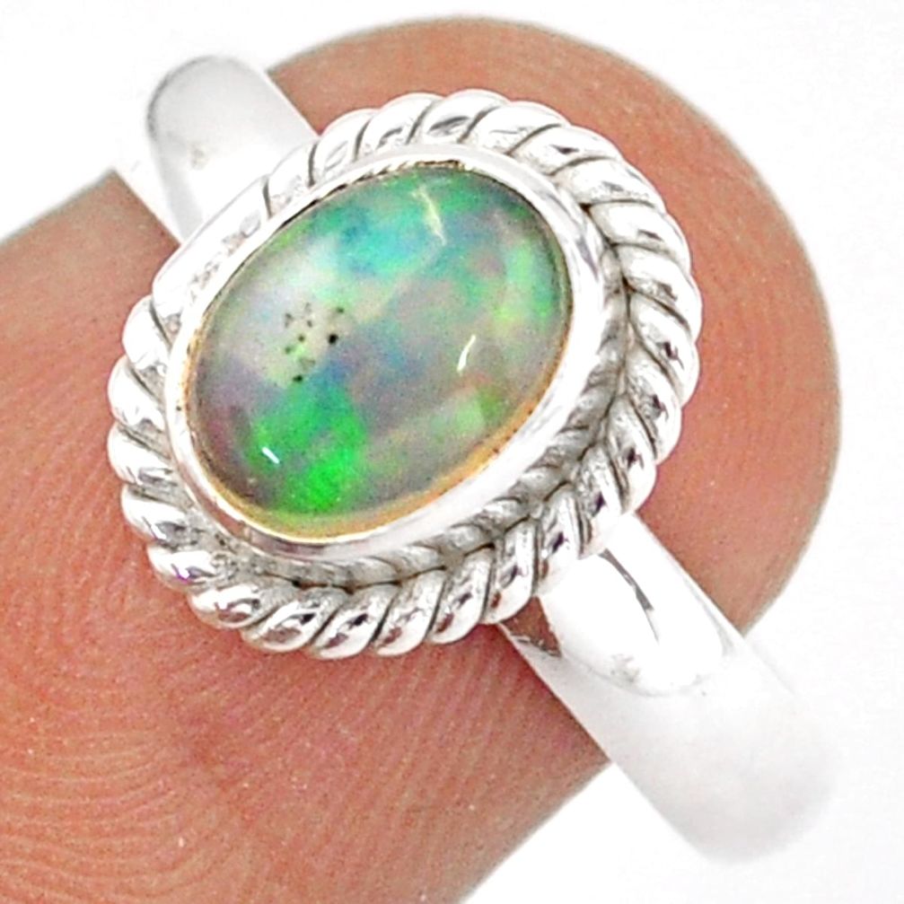 925 silver 2.17cts solitaire natural ethiopian opal oval ring size 7.5 u5534