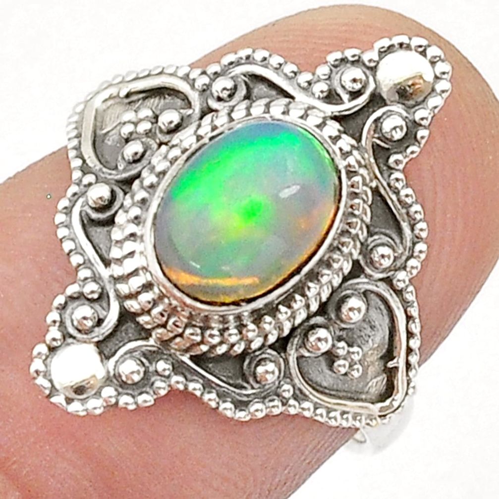 925 silver 2.30cts solitaire natural ethiopian opal oval ring size 6.5 u60948