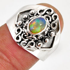 925 silver 1.57cts solitaire natural ethiopian opal oval ring size 7.5 y76756