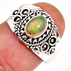 925 silver 1.47cts solitaire natural ethiopian opal oval ring size 7.5 y77452