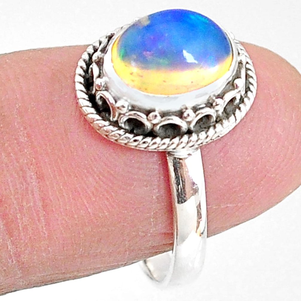 925 silver 3.05cts solitaire natural ethiopian opal oval shape ring size 7 t2685