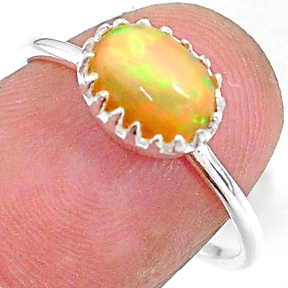 925 silver 1.94cts solitaire natural ethiopian opal oval shape ring size 7 t8934