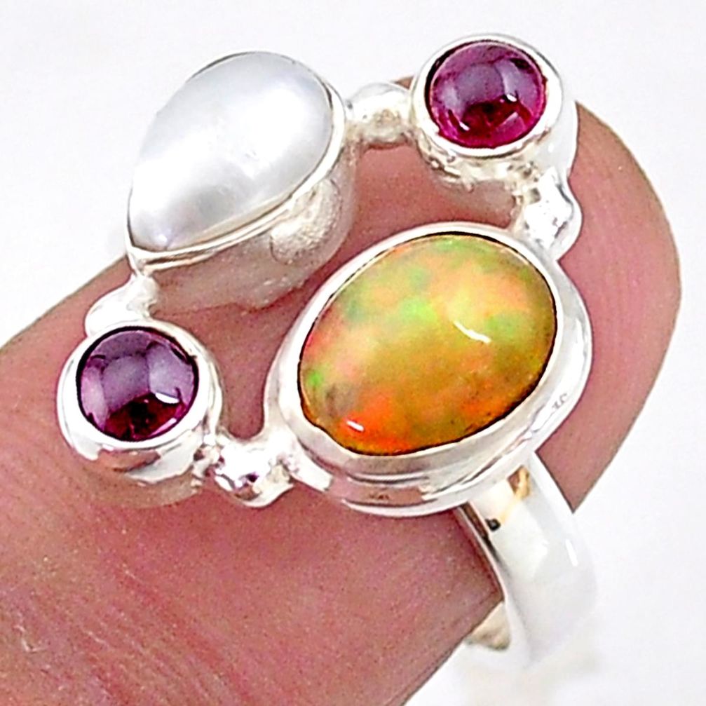 925 silver 6.58cts solitaire natural ethiopian opal pearl ring size 8.5 t15557