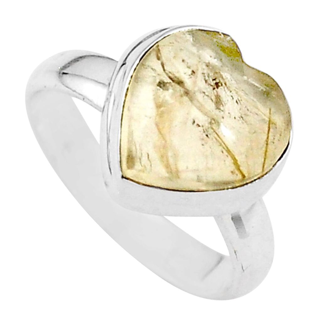 925 silver 4.64cts heart natural golden tourmaline rutile ring size 6 t21728