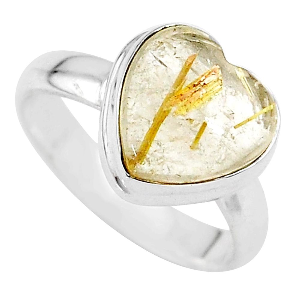 925 silver 4.18cts heart natural golden tourmaline rutile ring size 6 t21731