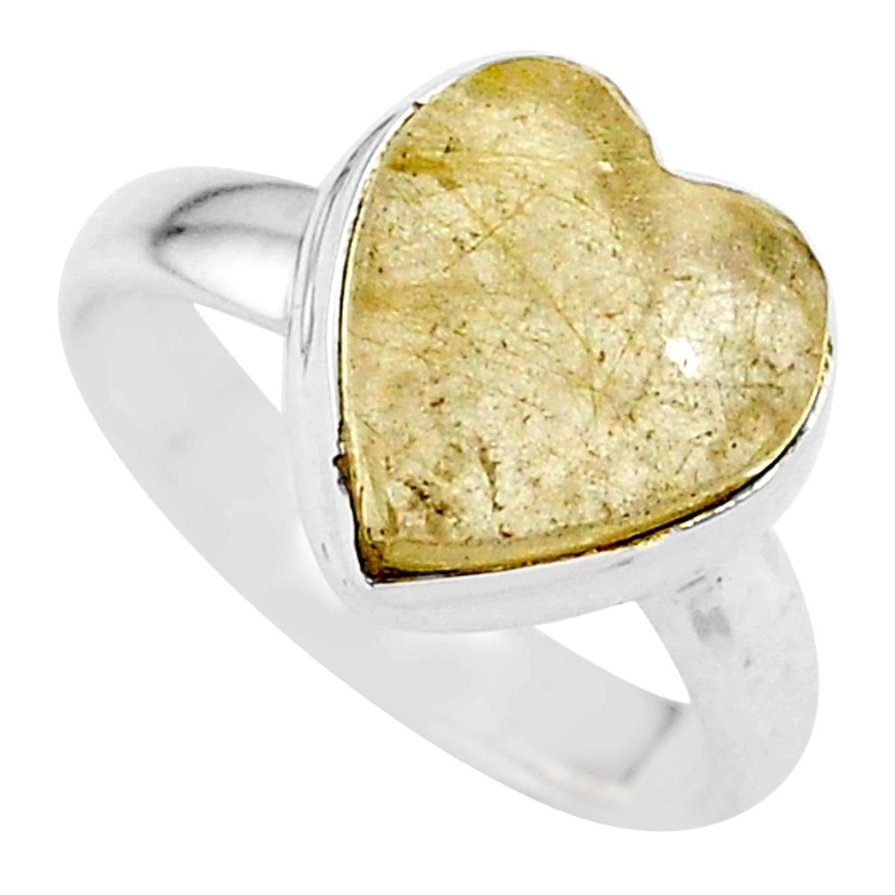 925 silver 4.67cts heart natural golden tourmaline rutile ring size 6 t21732