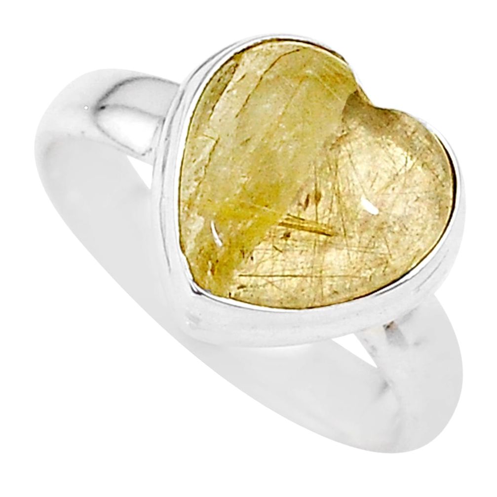 925 silver 4.18cts heart natural golden tourmaline rutile ring size 6 t21739