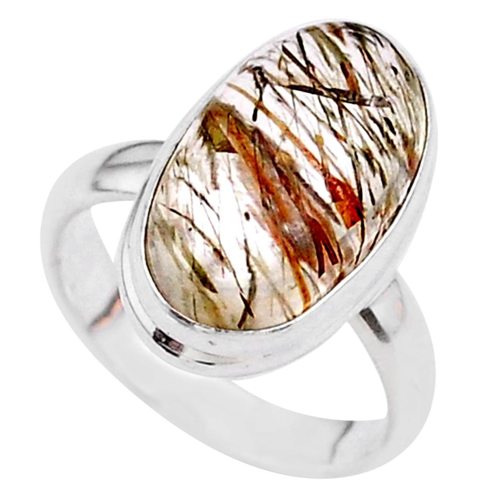 925 silver 7.60cts solitaire natural golden tourmaline rutile ring size 6 t27627